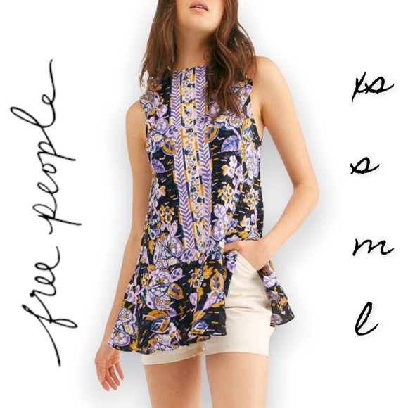 FREE PEOPLE | Summer in Tulum Linen Ruffled Tunic Purple - Picture 2 of 7